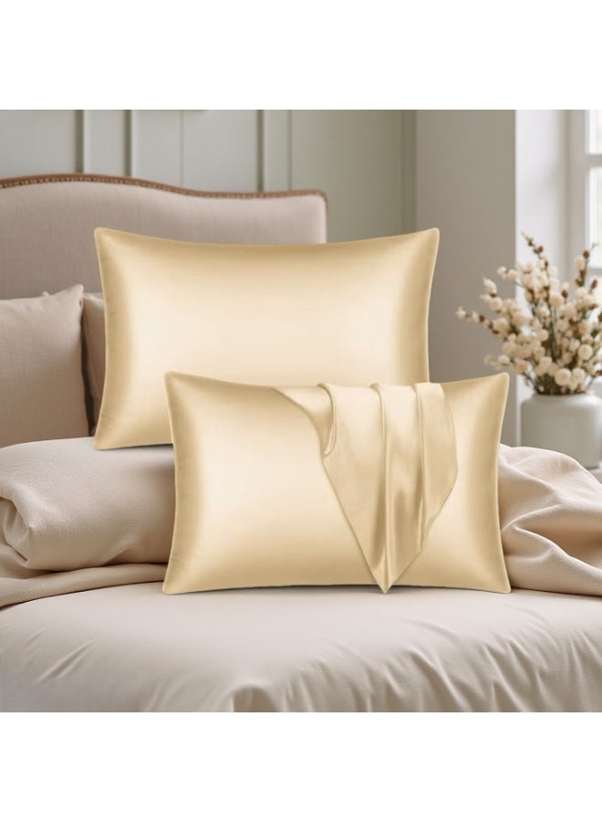 Ucanbe Silky Satin Pillowcases for Hair and Skin – Champagne Gold, Queen Size 76×51 cm (20×29 Inches), Envelope Closure, 2-Pack - Image 1