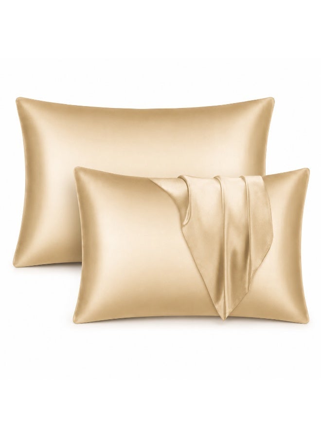 Ucanbe Silky Satin Pillowcases for Hair and Skin – Champagne Gold, Queen Size 76×51 cm (20×29 Inches), Envelope Closure, 2-Pack - Image 1