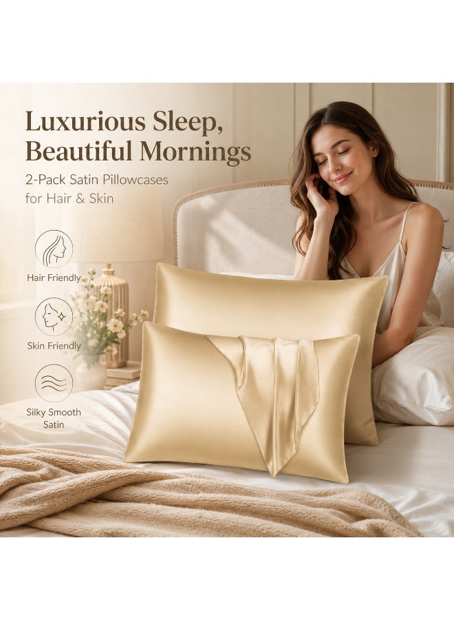 Ucanbe Silky Satin Pillowcases for Hair and Skin – Champagne Gold, Queen Size 76×51 cm (20×29 Inches), Envelope Closure, 2-Pack - Image 2