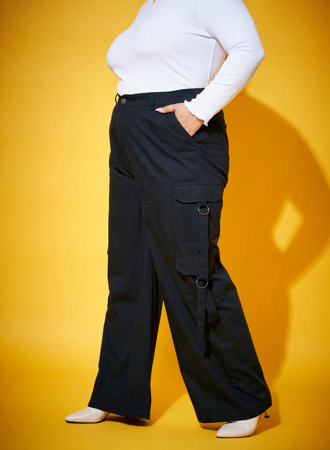 Sassafras Plus Size Black Cargo Trousers - Image 3