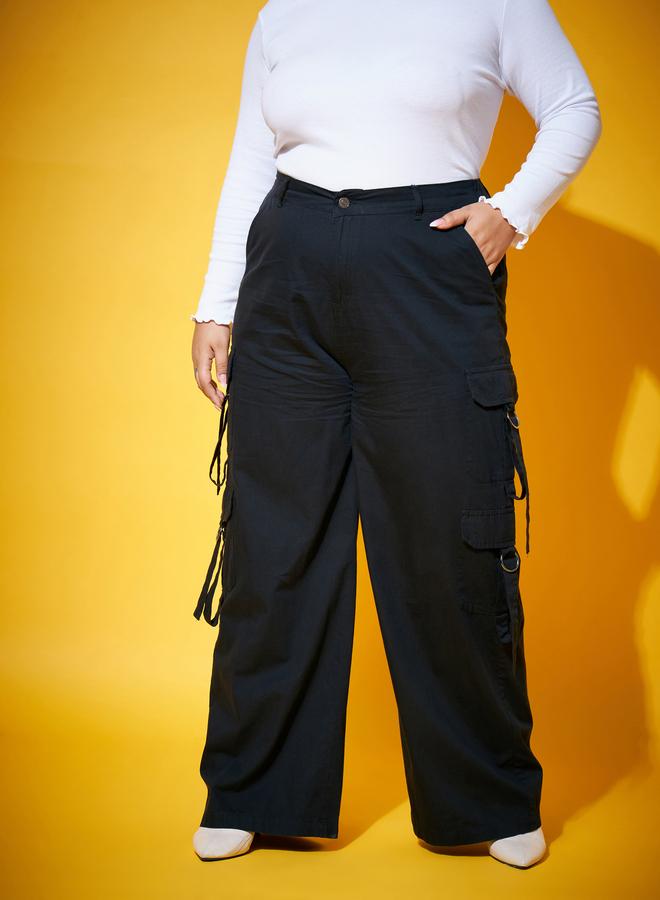 Sassafras Plus Size Black Cargo Trousers - Image 2