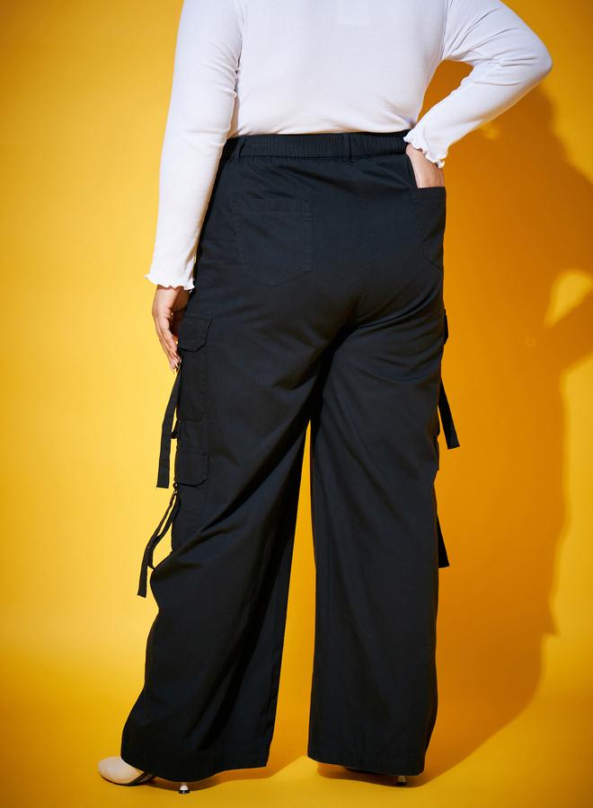 Sassafras Plus Size Black Cargo Trousers - Image 5