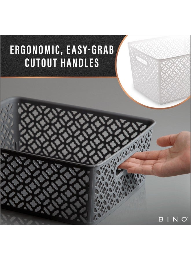 BINO l Plastic Storage Baskets, Large - Black | THE BLOSSOM COLLECTION l Multi-Use Organizer Bin l Built-in Handles l Plastic Woven Basket for Organizing l Pantry & Home Organizing Basket - Image 4