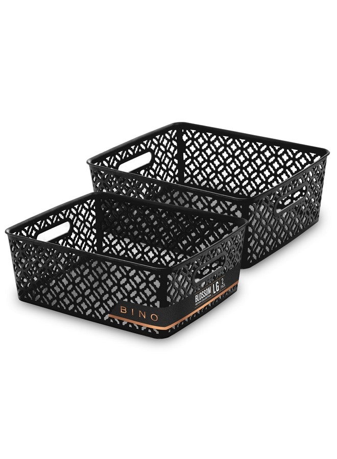 BINO l Plastic Storage Baskets, Large - Black | THE BLOSSOM COLLECTION l Multi-Use Organizer Bin l Built-in Handles l Plastic Woven Basket for Organizing l Pantry & Home Organizing Basket - Image 1