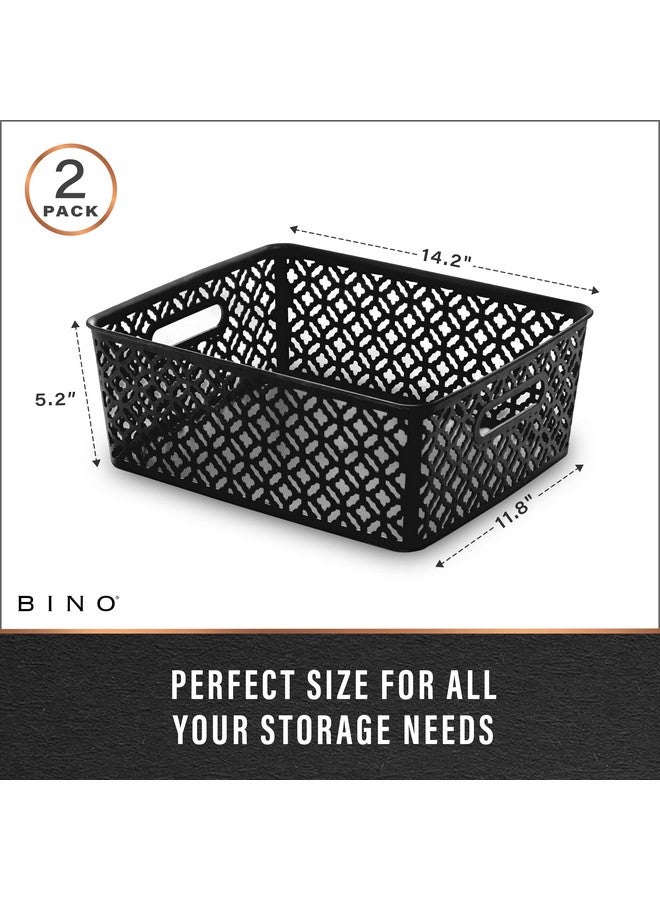BINO l Plastic Storage Baskets, Large - Black | THE BLOSSOM COLLECTION l Multi-Use Organizer Bin l Built-in Handles l Plastic Woven Basket for Organizing l Pantry & Home Organizing Basket - Image 3