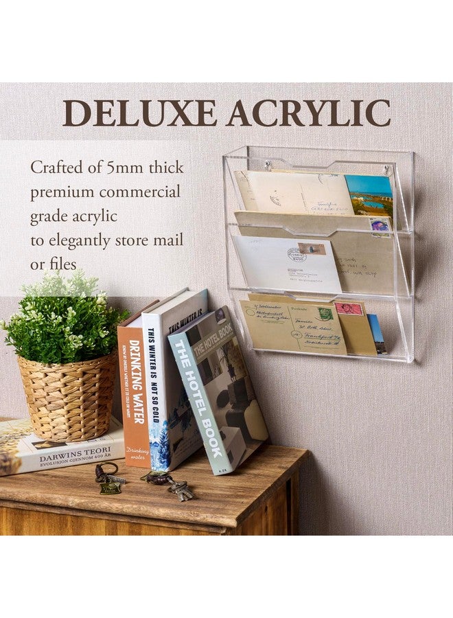 MyGift Wall Mounted 3 Tier Clear Premium Acrylic Letter Rack Mail Organizer Office And Entryway Bills Postcards Brochure Holder Vertical Storage Rack - Image 3