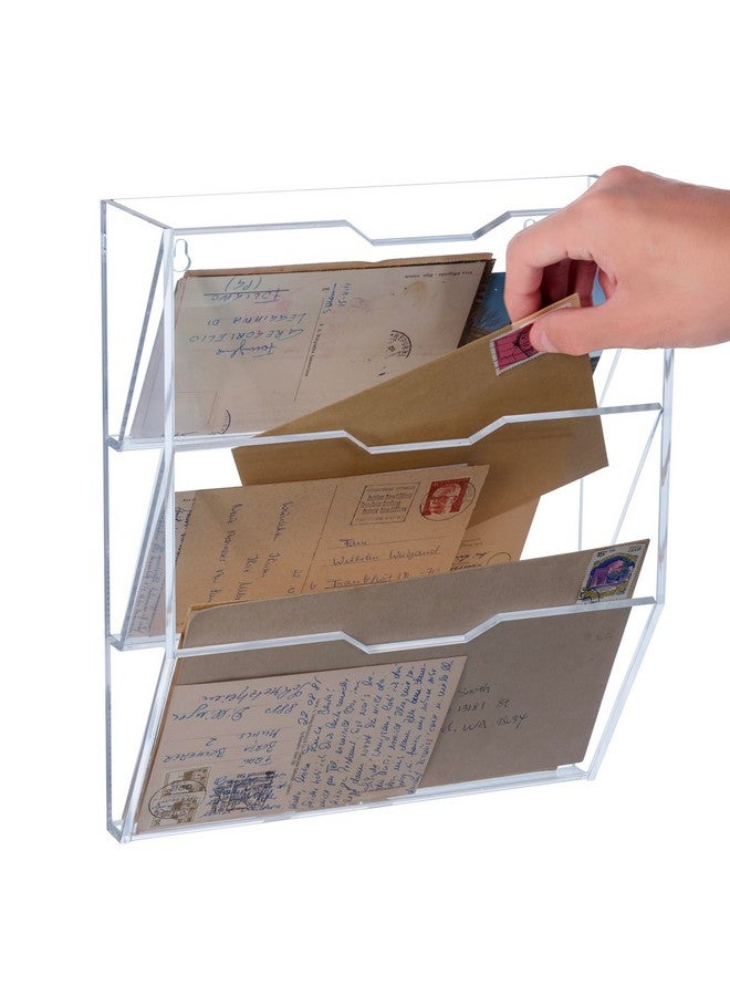MyGift Wall Mounted 3 Tier Clear Premium Acrylic Letter Rack Mail Organizer Office And Entryway Bills Postcards Brochure Holder Vertical Storage Rack - Image 4