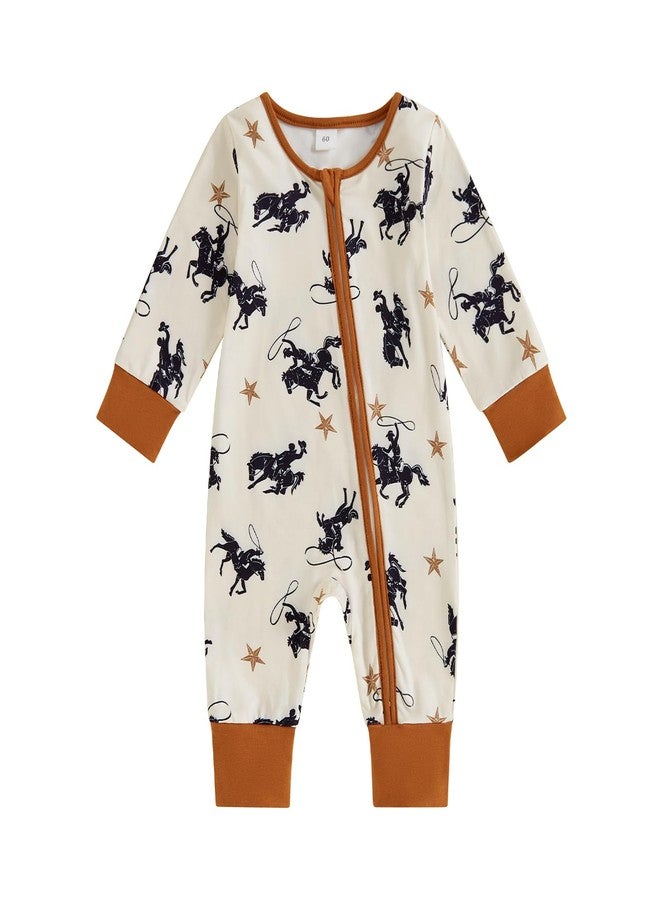 Mieeyali Western Baby Boy Clothes Cowboy Baby Outfit Infant Knight Print One-piece Jumpsuit Newborn Fall Winter Romper (Apricot, 0-3 Months) - Image 1