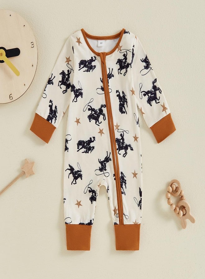 Mieeyali Western Baby Boy Clothes Cowboy Baby Outfit Infant Knight Print One-piece Jumpsuit Newborn Fall Winter Romper (Apricot, 0-3 Months) - Image 2