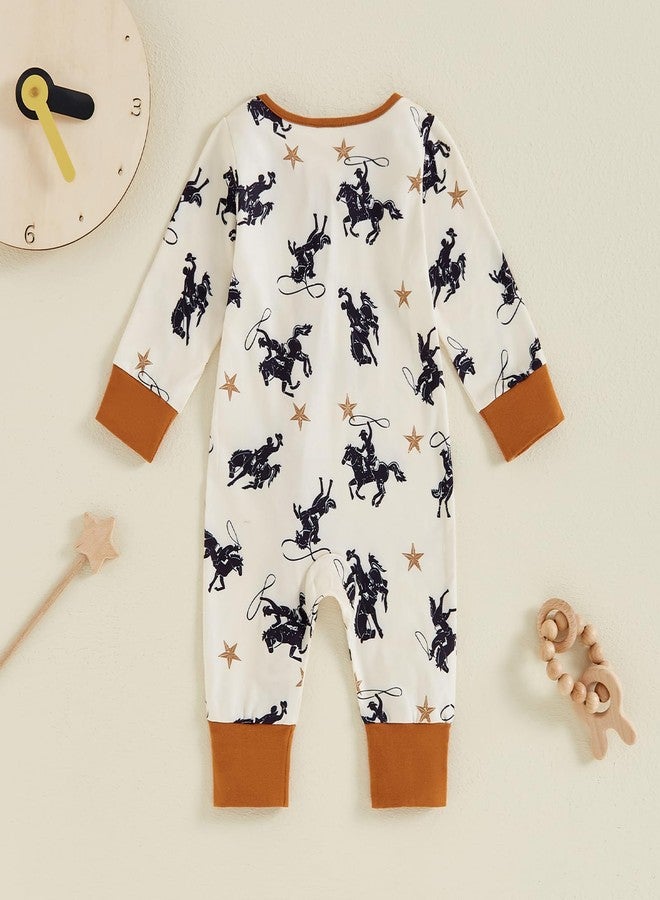 Mieeyali Western Baby Boy Clothes Cowboy Baby Outfit Infant Knight Print One-piece Jumpsuit Newborn Fall Winter Romper (Apricot, 0-3 Months) - Image 3
