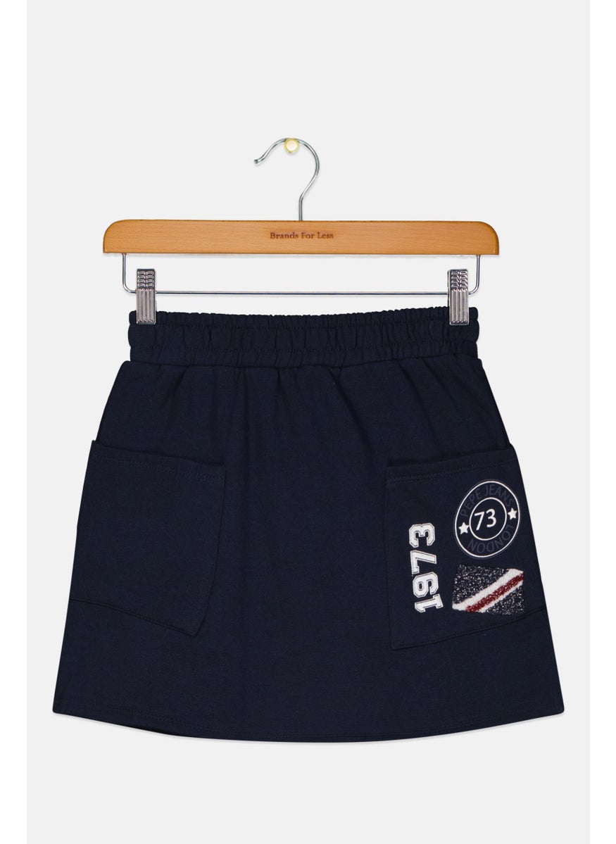 Pepe Jeans Kids Girl Graphic Print Pull On Skirt, Navy  - Image 1