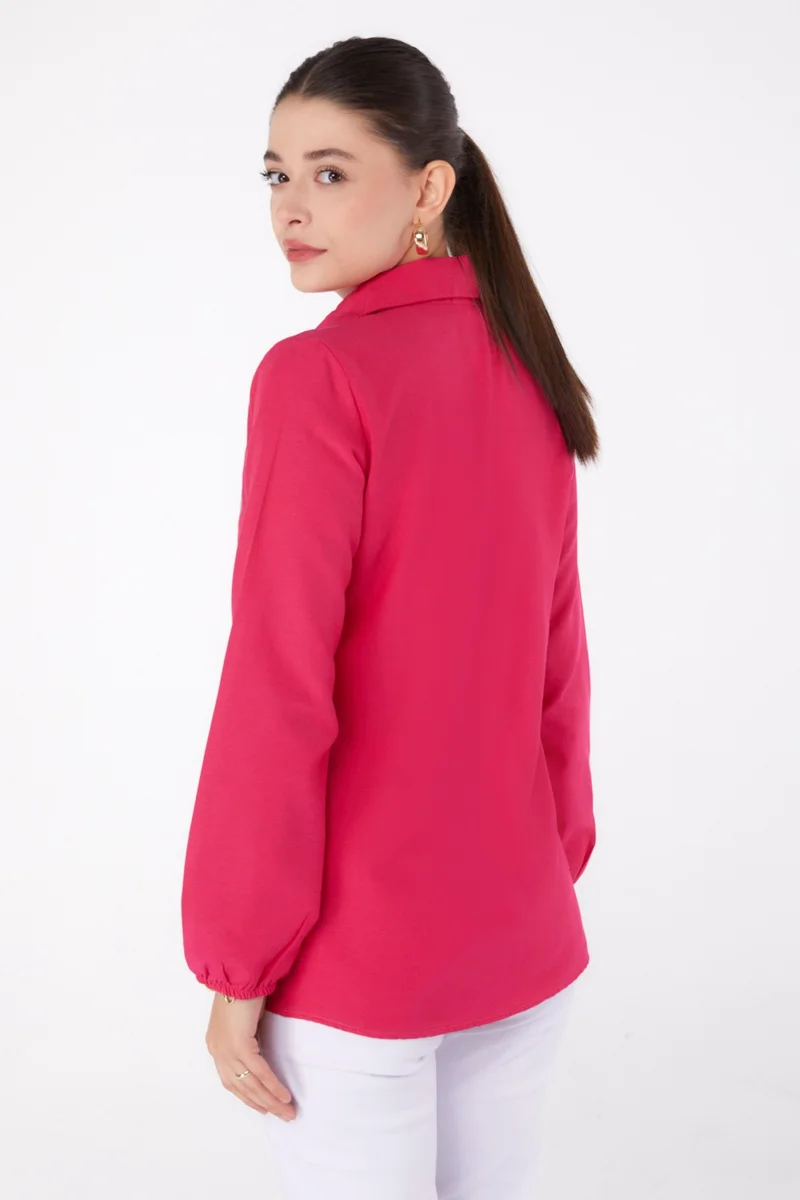 Tofisa Plain Shirt Collar Women's Fuchsia Printed Shirt - 13339