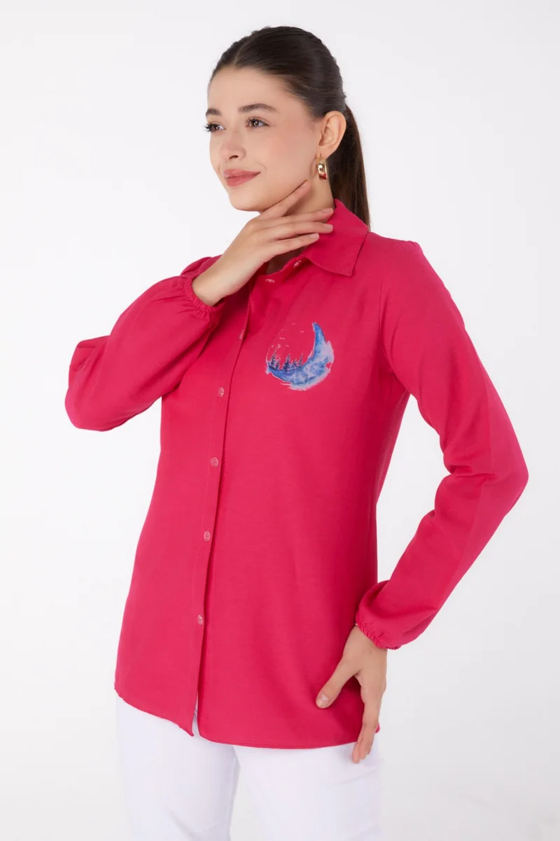 Tofisa Plain Shirt Collar Women's Fuchsia Printed Shirt - 13339