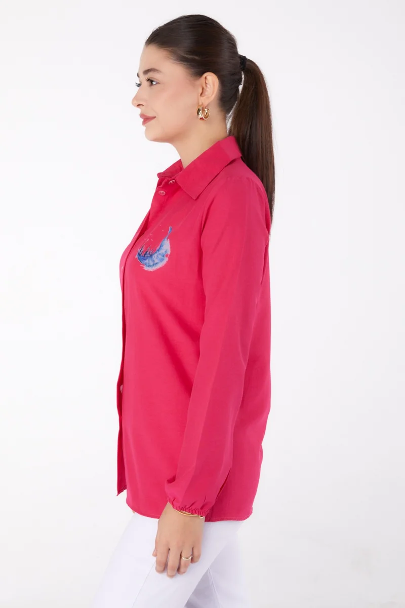 Tofisa Plain Shirt Collar Women's Fuchsia Printed Shirt - 13339