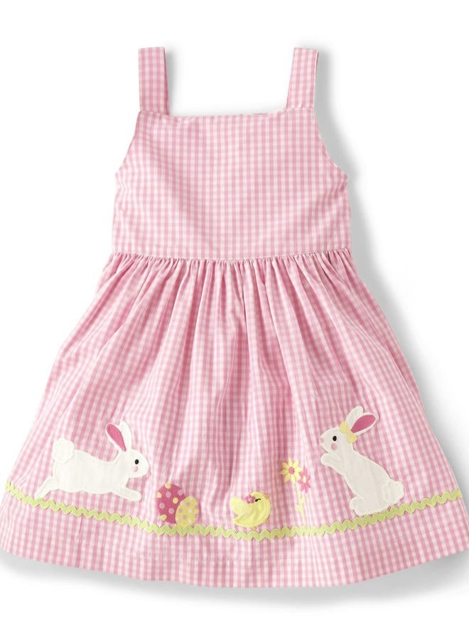 GYMBOREE girls And Toddler Embroidered Sleeveless Dress, Pink Bunnies, 3 Years - Image 1