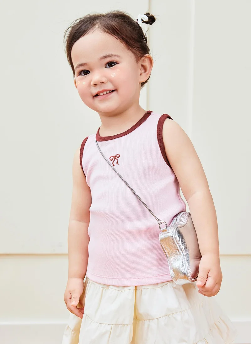 mini bala Girls Toddler Cute Bow Embroidered Crew Neck Sleeveless Vest Soft Breathable Lightweight Comfortable Summer New Style Casual Daily Wear Baby Girl's Fashion Vest