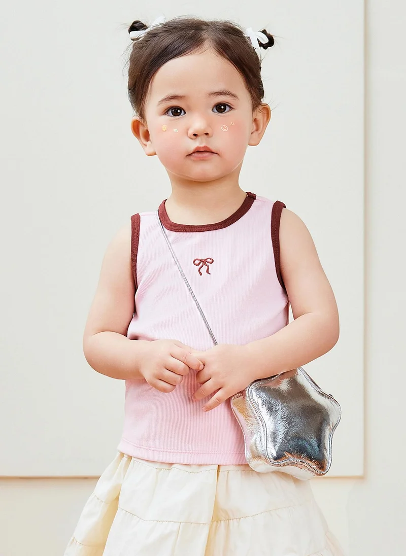 mini bala Girls Toddler Cute Bow Embroidered Crew Neck Sleeveless Vest Soft Breathable Lightweight Comfortable Summer New Style Casual Daily Wear Baby Girl's Fashion Vest