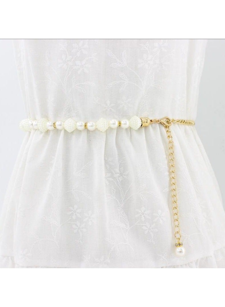 KUYING New Womens Pearl Fashion Versatile Decorative Dress Summer Skirt Small Belt 