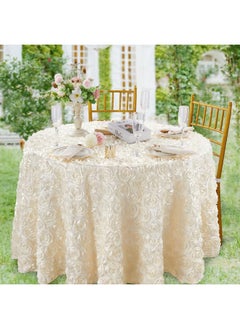 QueenDream QueenDream 90 inch Round Tablecloth Ivory Rosette Tablecloth Bridal Shower Table Cloth for Sweetheart Table Wedding Birthday Party  - Image 2