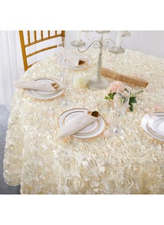 QueenDream QueenDream 90 inch Round Tablecloth Ivory Rosette Tablecloth Bridal Shower Table Cloth for Sweetheart Table Wedding Birthday Party  - Image 4