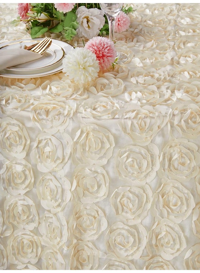 QueenDream 90 inch Round Tablecloth Ivory Rosette Tablecloth Bridal Shower Table Cloth for Sweetheart Table Wedding Birthday Party - Image 5