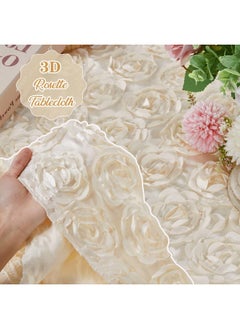 QueenDream QueenDream 90 inch Round Tablecloth Ivory Rosette Tablecloth Bridal Shower Table Cloth for Sweetheart Table Wedding Birthday Party  - Image 3