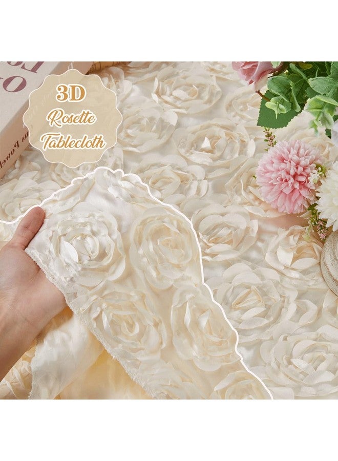 QueenDream 90 inch Round Tablecloth Ivory Rosette Tablecloth Bridal Shower Table Cloth for Sweetheart Table Wedding Birthday Party - Image 3
