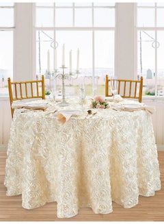 QueenDream QueenDream 90 inch Round Tablecloth Ivory Rosette Tablecloth Bridal Shower Table Cloth for Sweetheart Table Wedding Birthday Party  - Image 1