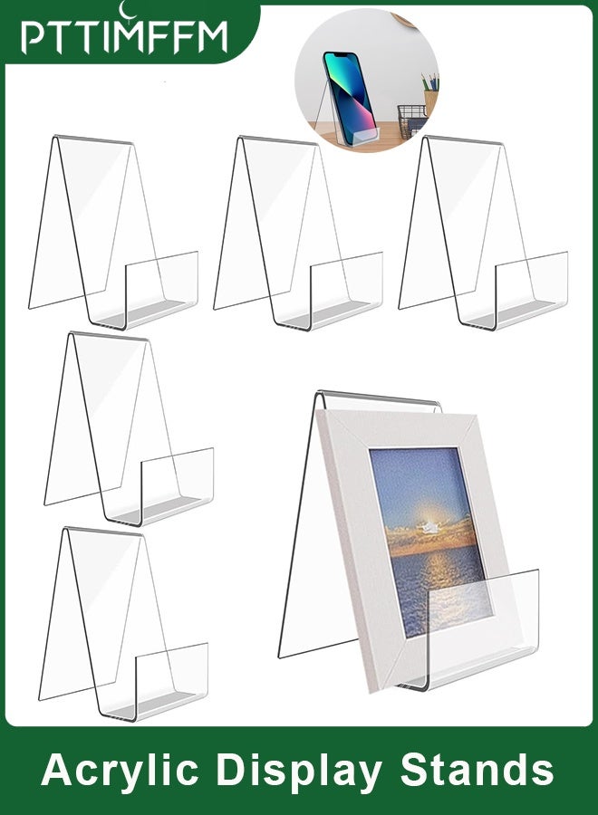 بتيمفم مجموعة من 6 حوامل عرض شفافة من الأكريليك، متينة للكتب والصور والأجهزة اللوحية وحوامل الرسم مع حافة، حوامل شفافة متعددة الأغراض (7.5 × 9 × 10.5 سم) - Image 1