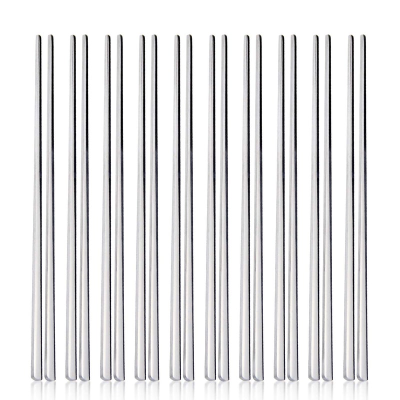Metal Chopsticks10 Pairs 304 Stainless Steel Flat Chopsticks IQCWOOD Premium Chopstick Reusable Dishwasher Safe Lightweight Korean Chop Sticks Set Classic Style for Dinner 866 Inch
