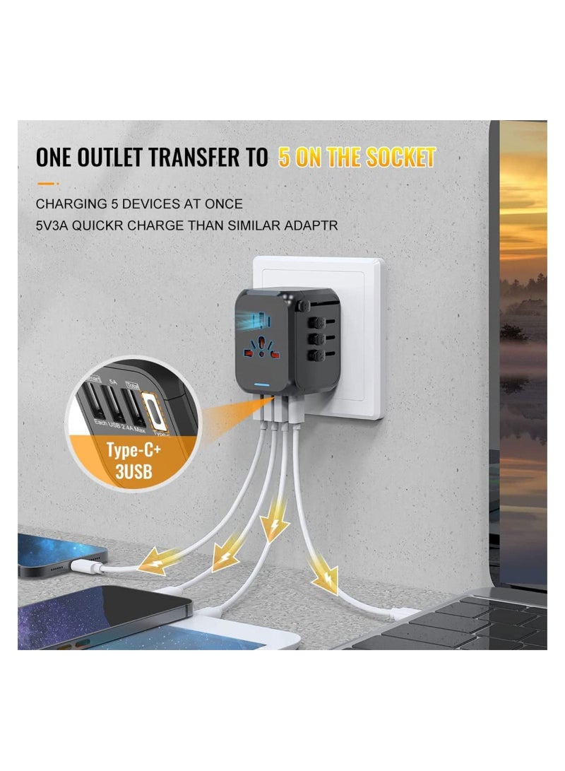 Universal Travel Adapter Plug with 3 USB & 1 Type-C Port,Fast Wall Plug Adapter Socket with UK/EU/AU/US Plugs,Multiport Charger Plug Converter - Image 2