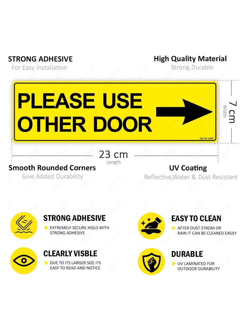 Rubik 2-Pack Please Use Other Door Self Adhesive Signs, Removable Weather Resistant Reflective Long Lasting Vinyl Decal Stickers 23x7cm (Yellow/Black)  - Image 2