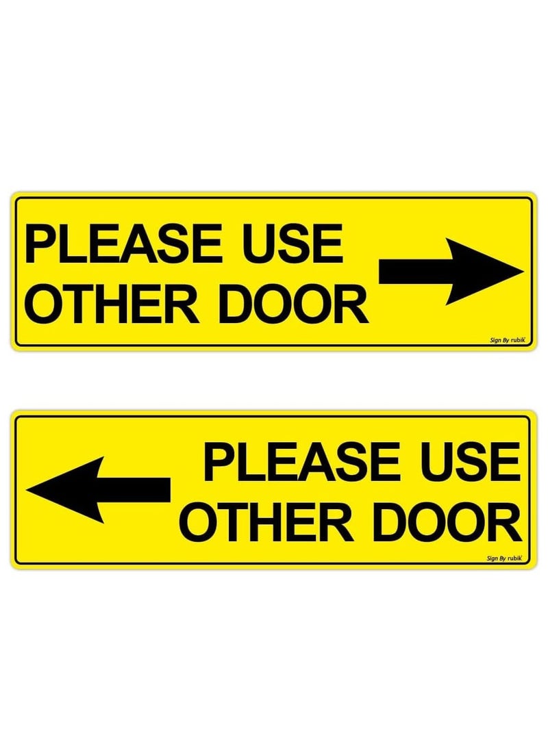 Rubik 2-Pack Please Use Other Door Self Adhesive Signs, Removable Weather Resistant Reflective Long Lasting Vinyl Decal Stickers 23x7cm (Yellow/Black)  - Image 1