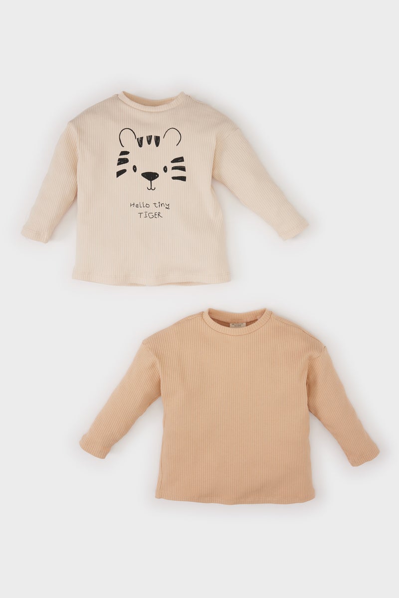 DeFacto Beige BabyBoy Baby Boy 2 piece Long Sleeve Long Sleeve Snap Body Casual - Image 1