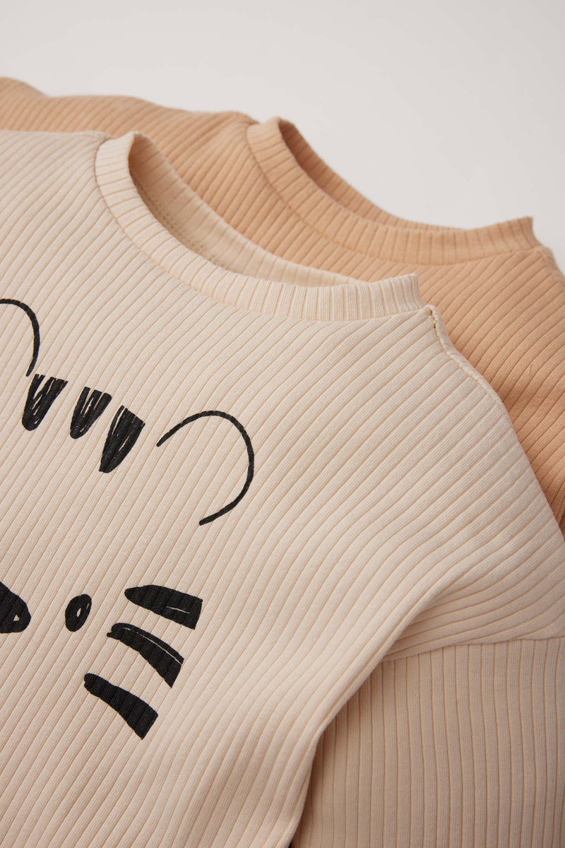 DeFacto Beige BabyBoy Baby Boy 2 piece Long Sleeve Long Sleeve Snap Body Casual - Image 2