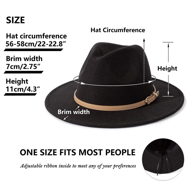 Lisianthus Women Classic Felt Fedora Wide Brim Hat with Belt Buckle A-Black - Image 5