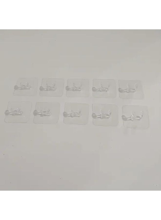 10pcs Transparent Adhesive Wall Hooks Strong Waterproof No Drill Power Strip Holders - Image 1