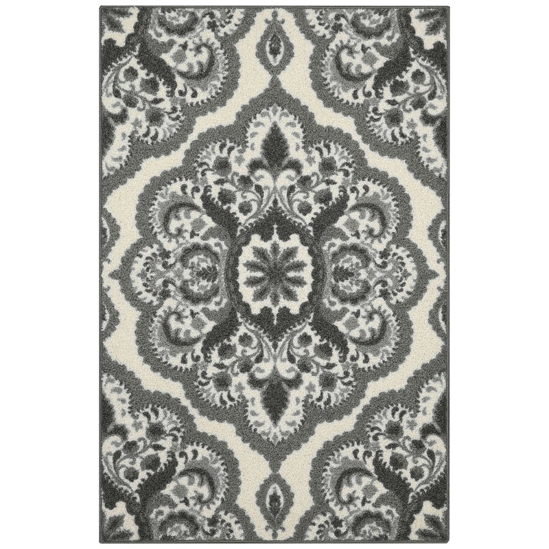 Maples Rugs Vivian Medallion Kitchen Rugs Non Skid Accent Area Carpet Made in USA 26 x 310 Grey