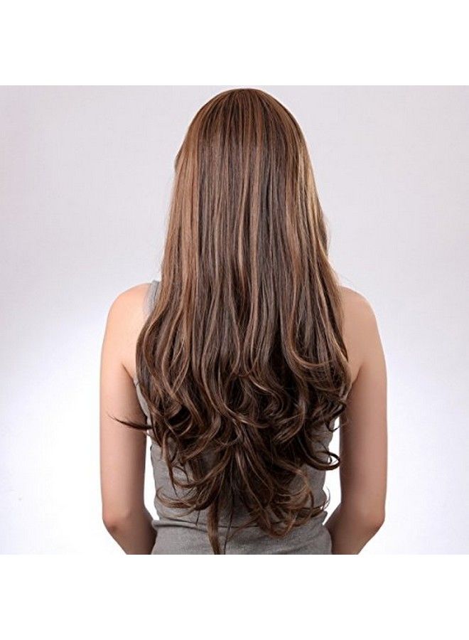 Artifice 26Inch Stylish Straight Wavy Wig Hair Extension Wig Cap Brown With Blonde - Image 3