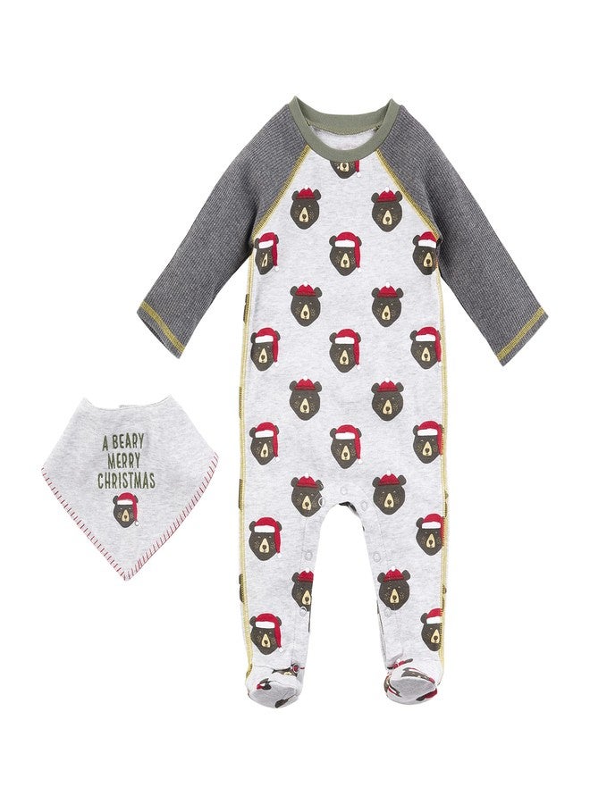 Mud Pie Baby Boy's Christmas Sleeper and Bib Set, Gray, 6-9 Months - Image 1