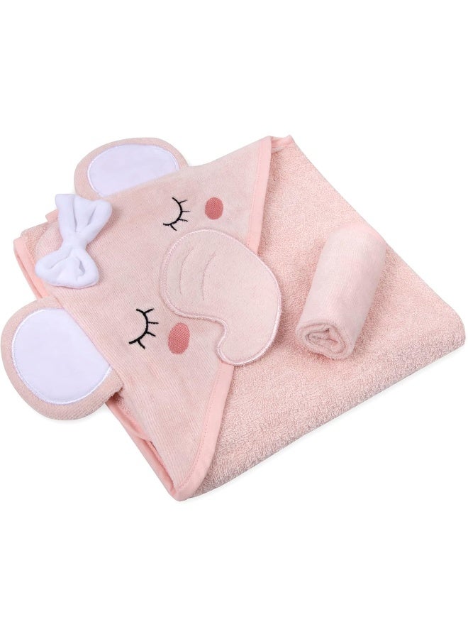 Baby Essentials Animal Hooded Towel and Washcloth Set for Newborns and Infants, Boys and Girls 0 -9 Months (Delicate Pink Elephant) - Image 3