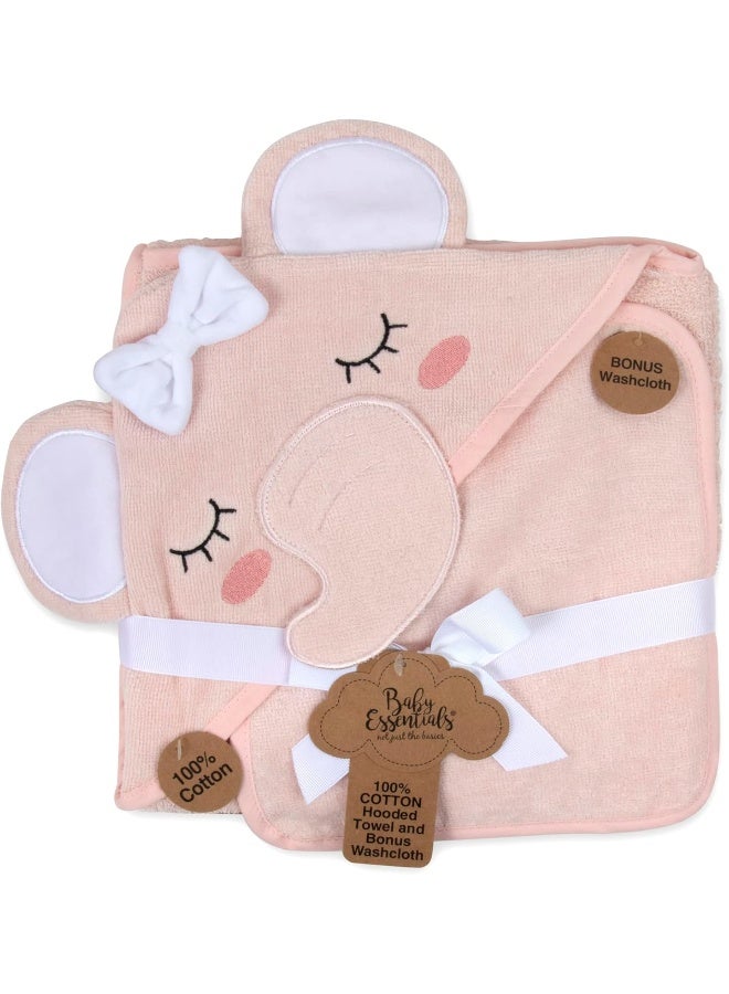Baby Essentials Animal Hooded Towel and Washcloth Set for Newborns and Infants, Boys and Girls 0 -9 Months (Delicate Pink Elephant) - Image 5