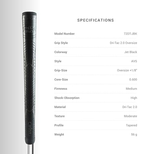 WINN DRI-TAC 2.0 STANDARD Golf Grip - Tacky Feel, Moisture-Wicking, Shock Absorption | AVS Technology for Enhanced Performance | Optimal Hand Alignment, Grip Pressure | Durable for Long-lasting Use | Black - Image 3