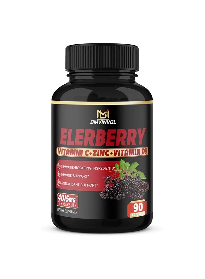 BMVINVOL (3 Months Supply) Elderberry Extract Capsules 4015 mg - 9 in 1 Herbal Supplement for Antioxidant & Immune Support - Enhanced with Vitamin D3, Ginger Root - Image 1