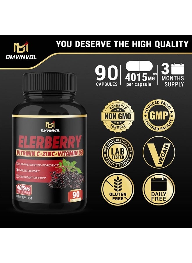 BMVINVOL (3 Months Supply) Elderberry Extract Capsules 4015 mg - 9 in 1 Herbal Supplement for Antioxidant & Immune Support - Enhanced with Vitamin D3, Ginger Root - Image 3