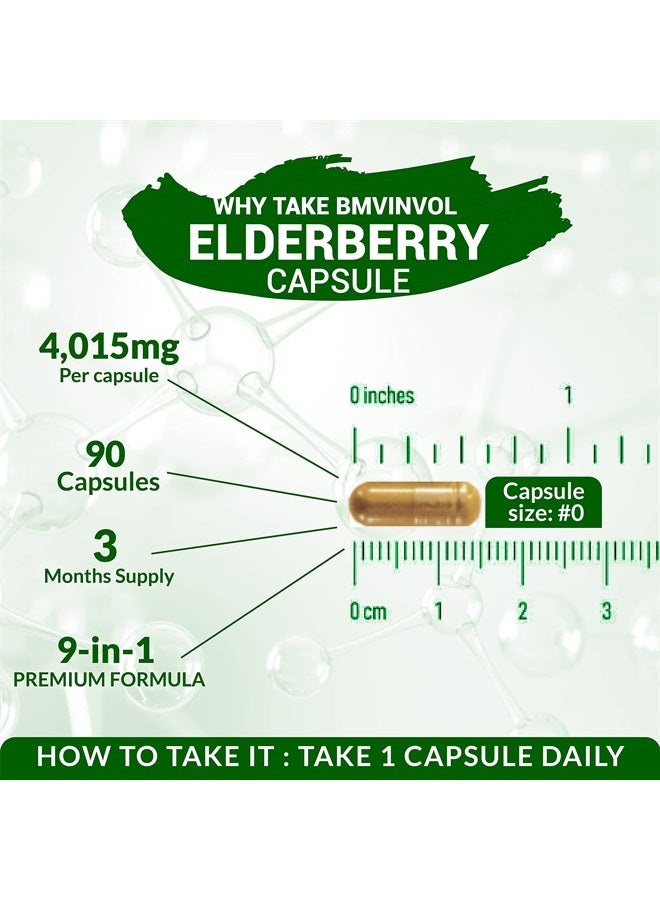 BMVINVOL (3 Months Supply) Elderberry Extract Capsules 4015 mg - 9 in 1 Herbal Supplement for Antioxidant & Immune Support - Enhanced with Vitamin D3, Ginger Root - Image 2