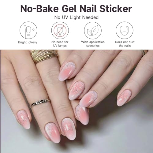 DUKASOU Gel Nail Strips No UV Light Needed, 22Pcs Pink Sakura Gel Nail Stickers for Women, Long Lasting Nails Polish Strip - Image 4