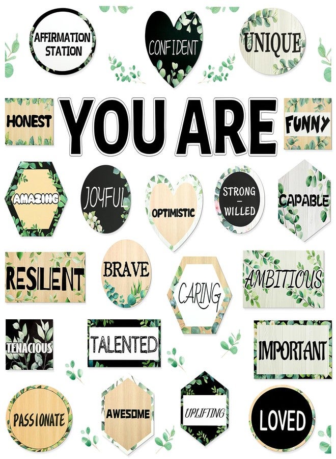 FloraSea 27Pcs Eucalyptus Affirmation Station Classroom Inspirational Bulletin Board Set Greenery Posters Positive Classroom Decor for Teacher School Home Affirmation Wall Decor - Image 1