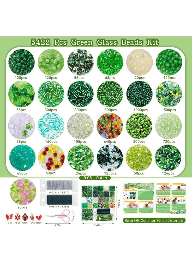 Mitoy 5422pcs Green Glass Beads Set - Green Beads for Beading Plants, Crystal Beads for Succulent Making with Video Tutorials, Natural Colorful Crystal Glass Leaf Beads - Image 2