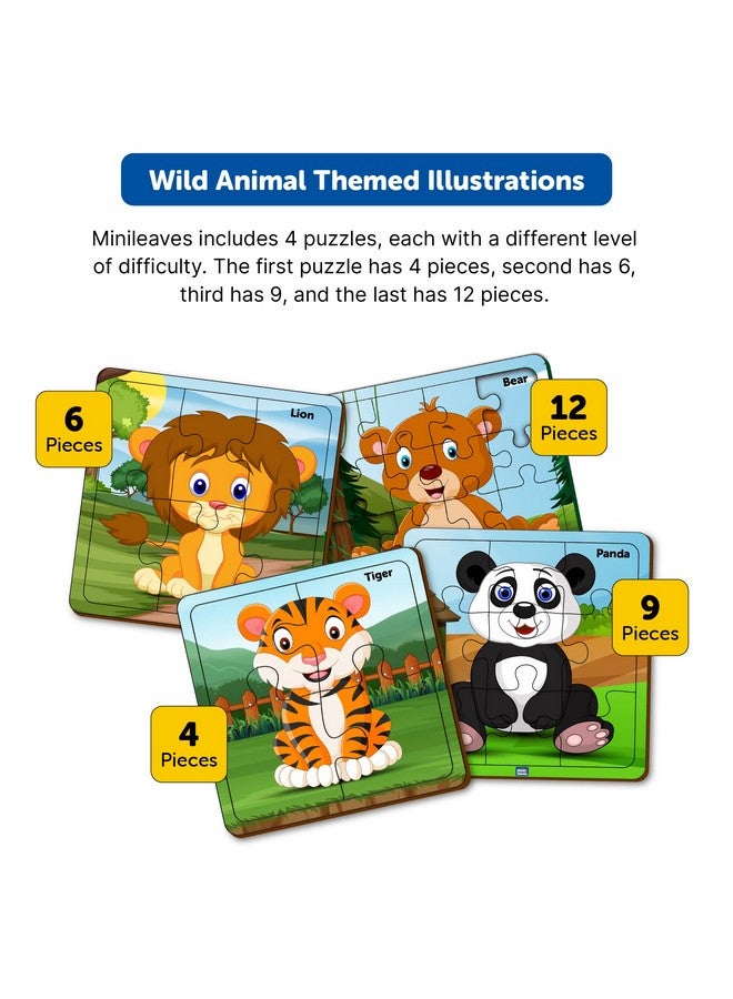 Mini Leaves Mini Leaves Wild Animal 4-in-a-Box Wooden Puzzles with 4, 6, 9, and 12 Pieces - Difficulty Level Grows with Kids Ages 2-5  - Image 4